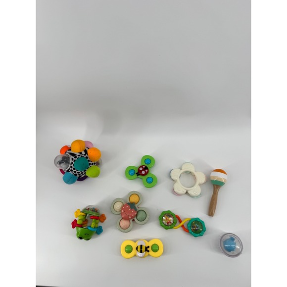Unbranded Other - Mixed Baby Sensory Toy Lot Suction Spinners Rattles Maraca Developmental 8pc Set